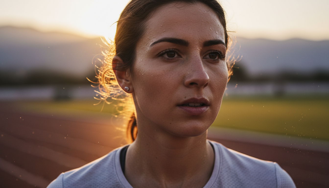 A determined female athlete lifting weights in a gritty gym.