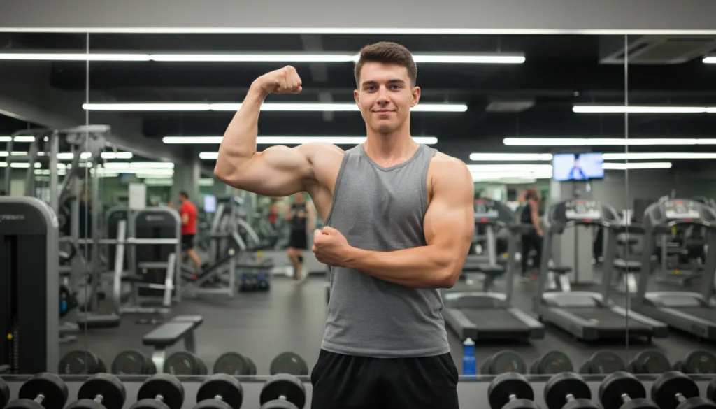 An athlete inspecting their muscle pump during a raw nutrition thavage review session