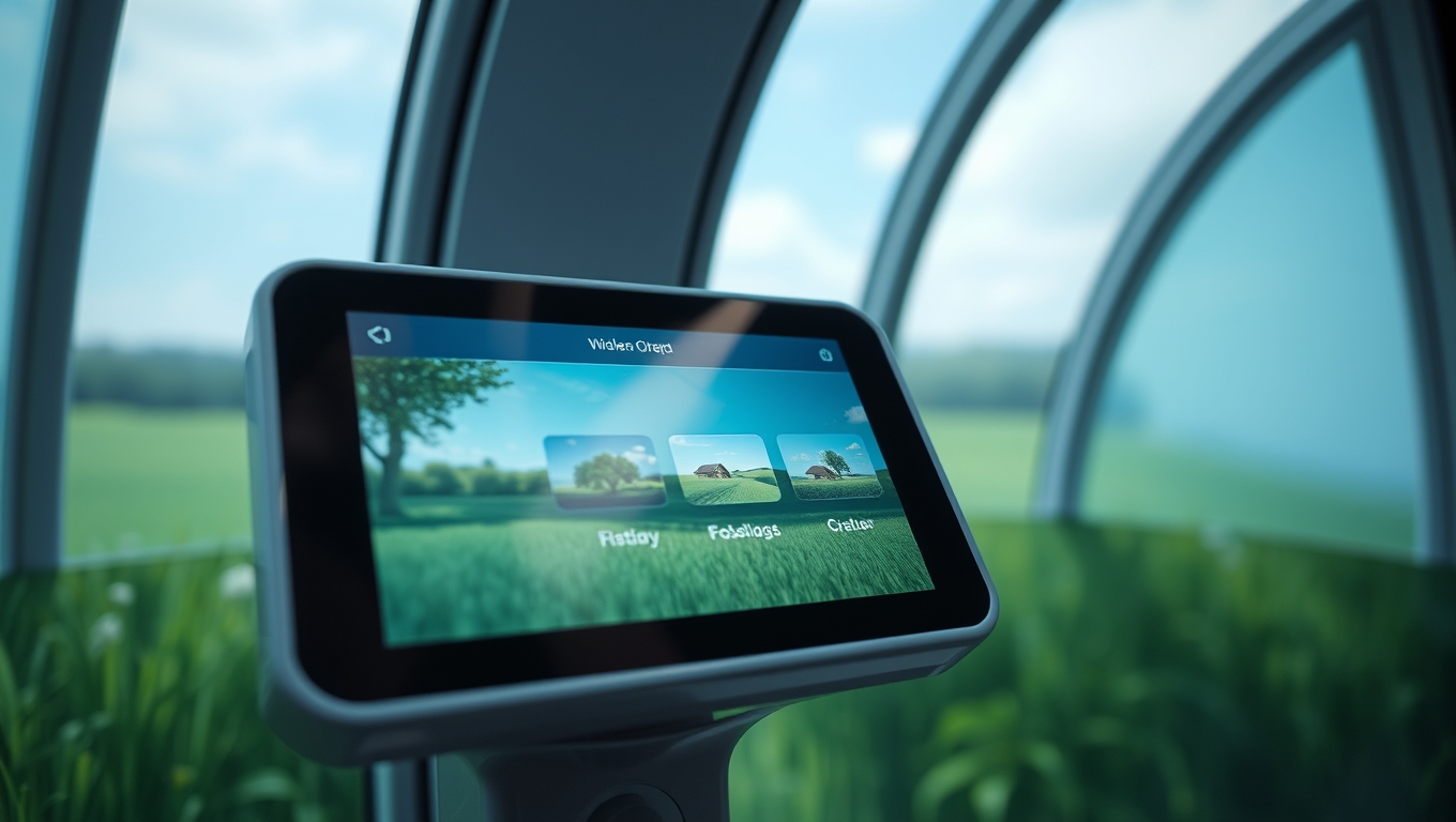 The touchscreen interface inside the RelaxSpace pod displaying visual options