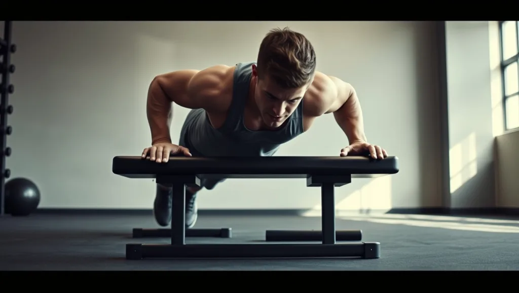 Man doing pushups with feet on a bench to target Upper Chest Workout at Home