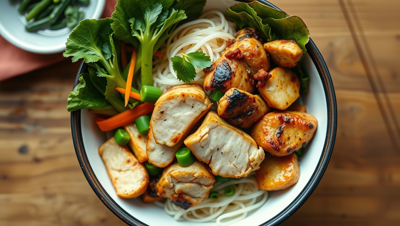 A Panda Express bowl filled with Super Greens and Grilled Teriyaki Chicken