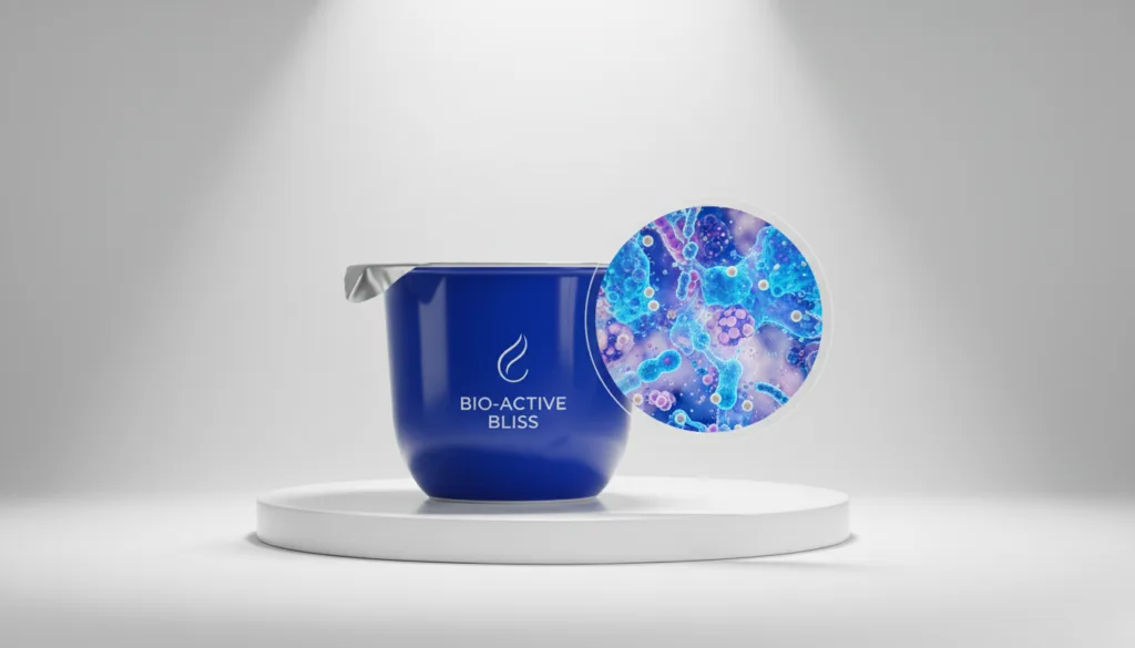 A protein yogurt cup displaying oikos triple zero nutrition facts.