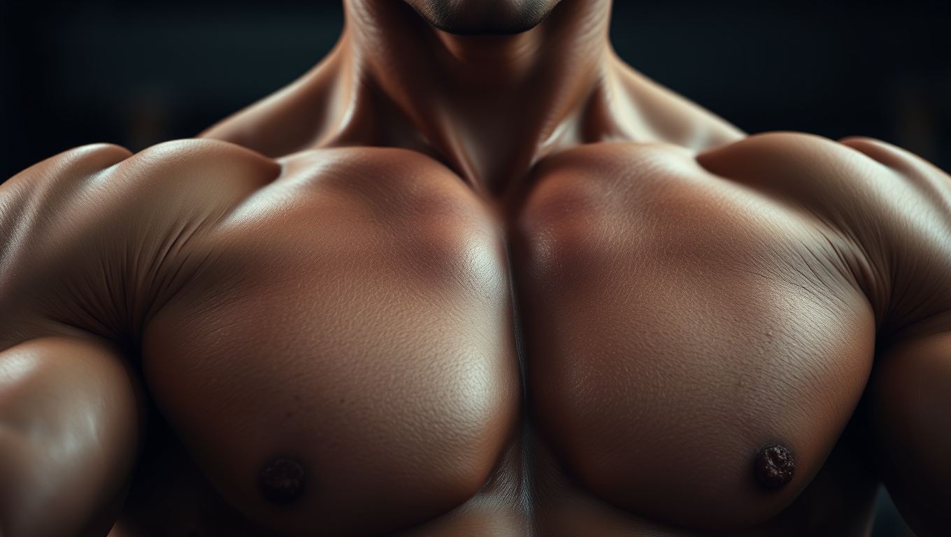 Person pressing palms together to flex chest muscles