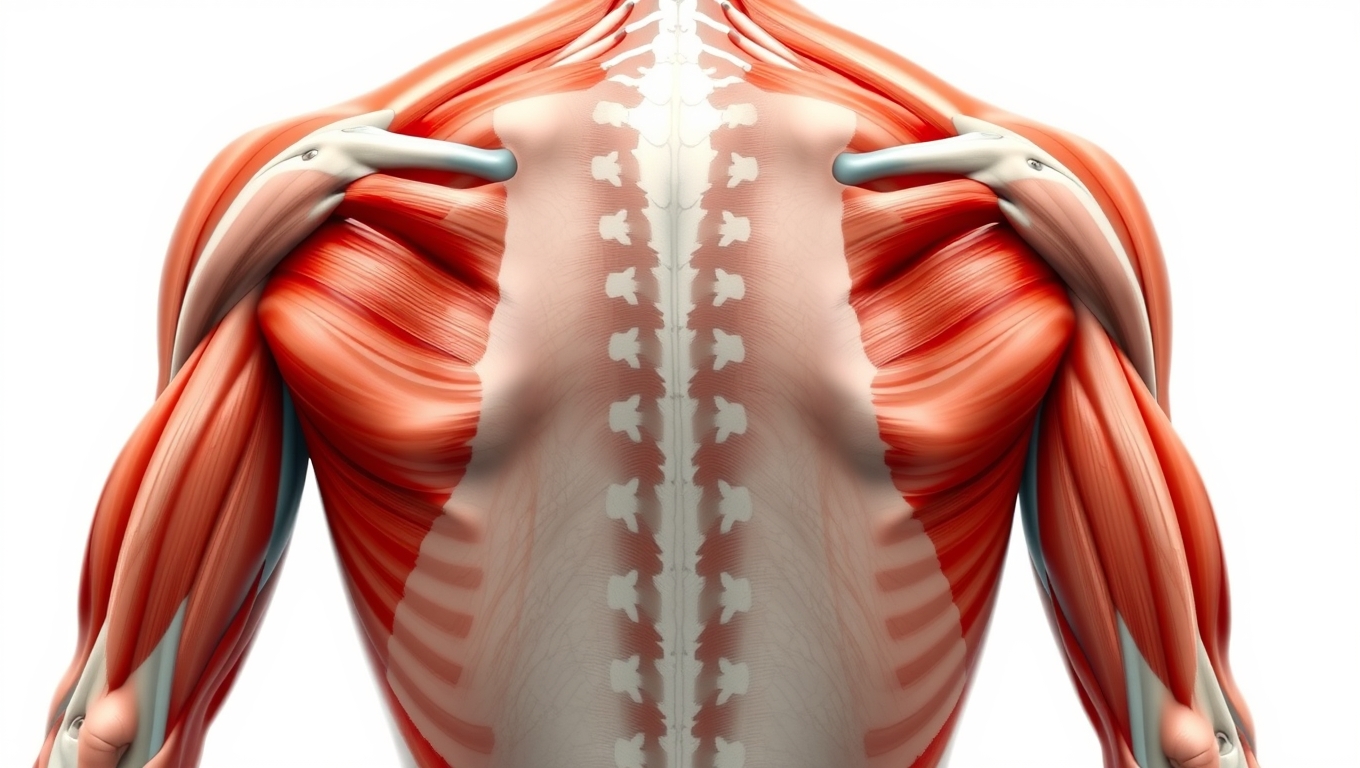 Diagram showing the target muscles for a dumbbell back and bicep workout including lats and biceps