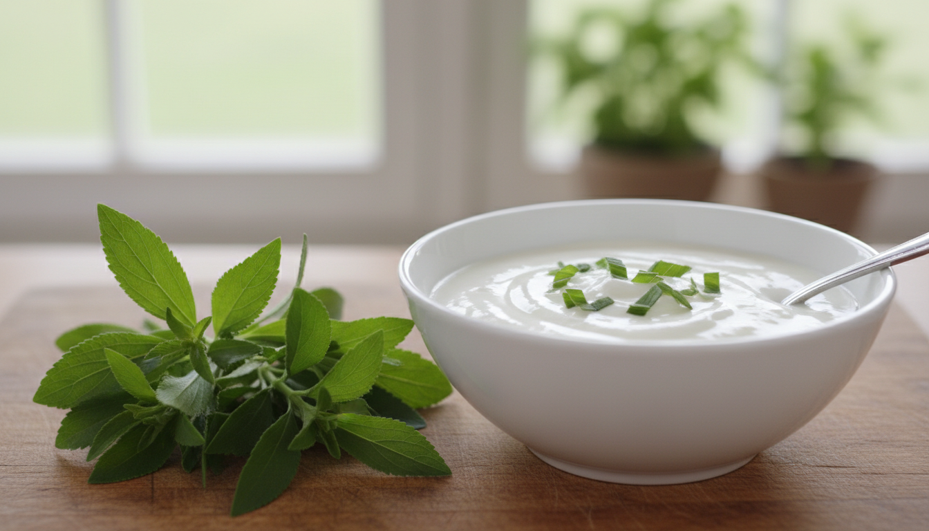 Stevia leaves illustrating the source of stevia in yogurt