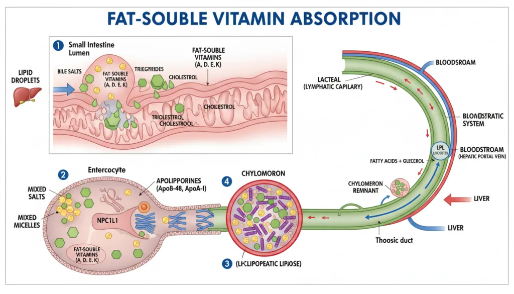 Illustration showing how healthy fats aid in absorbing vitamins, emphasizing benefits of whole milk
