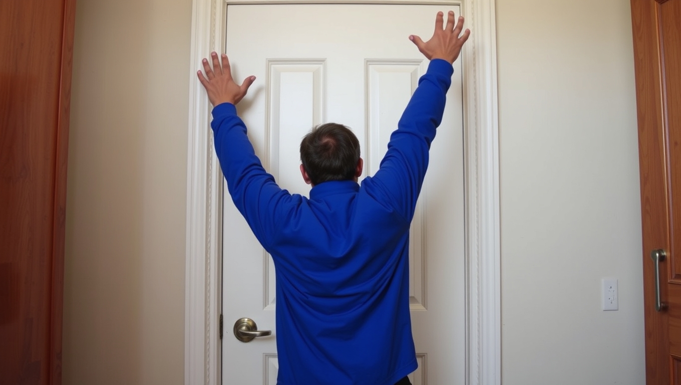Stretching the lats after a dumbbell back and bicep workout