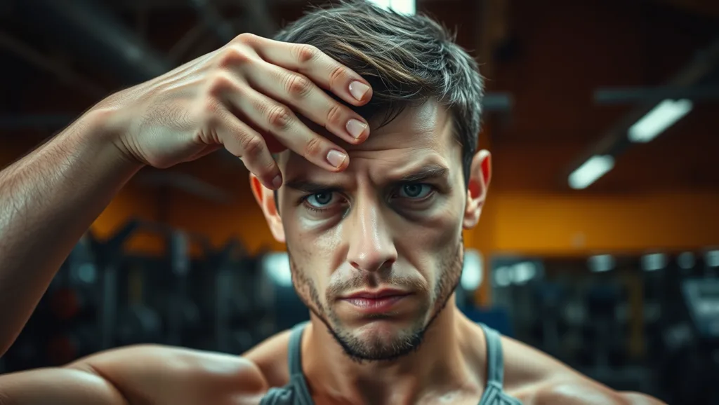 Portrait of a gym goer wiping sweat with a towel looking tired but determined