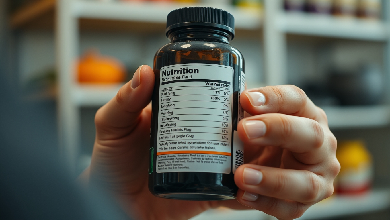 A fitness enthusiast inspecting the ingredient list on a tub of gut health powder