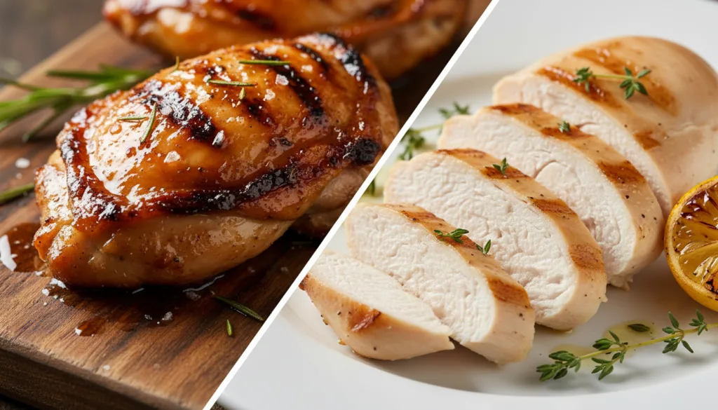 Visual guide comparing chicken thigh vs breast nutrition for health.