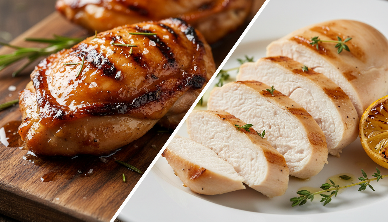 Visual guide comparing chicken thigh vs breast nutrition for health.