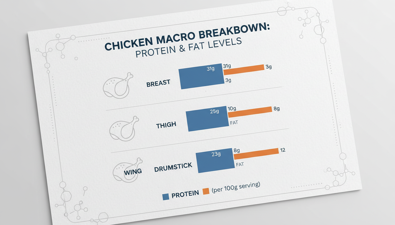 Infographic chart displaying the macros for chicken thigh vs breast nutrition