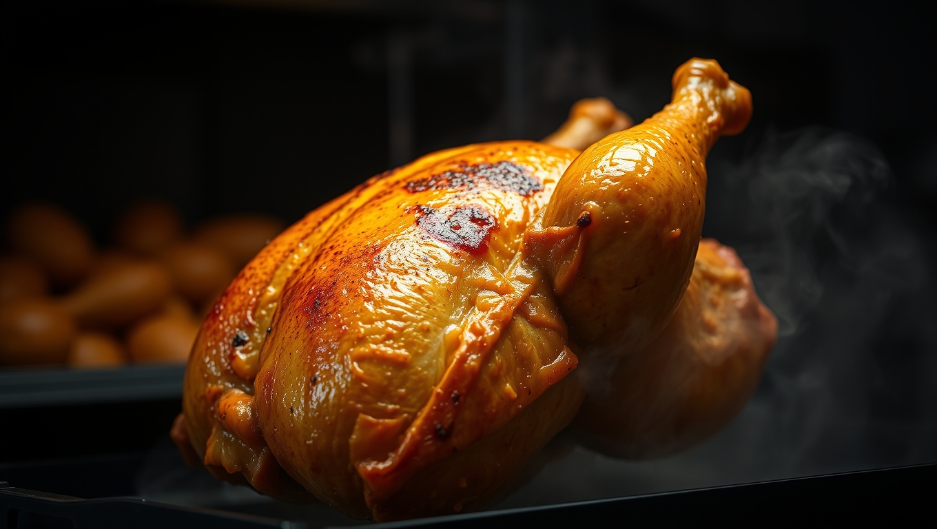 Juicy bird displaying Costco rotisserie chicken nutrition facts clearly.