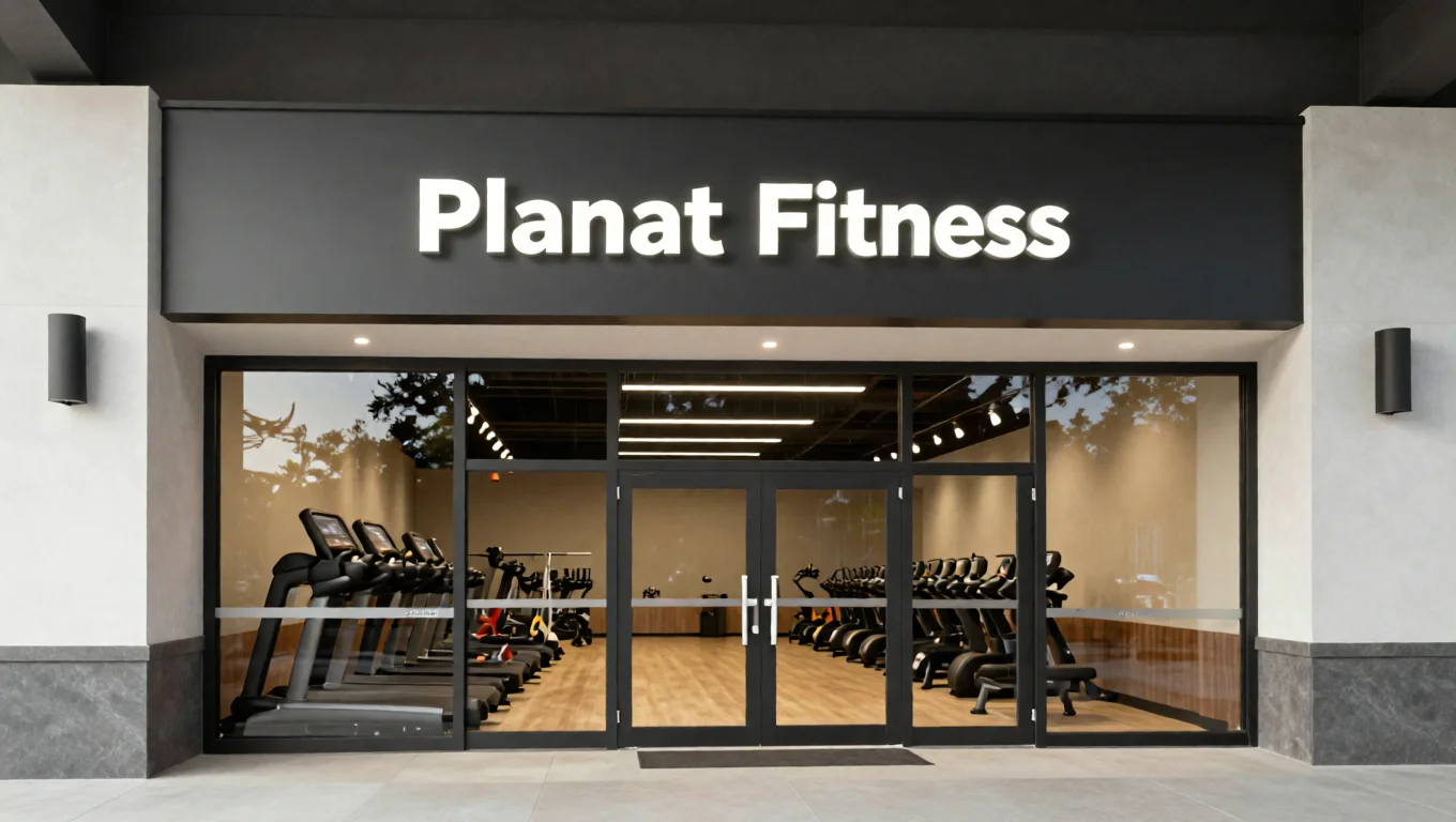 Signage at a Planet Fitness club indicating wellness pod availability
