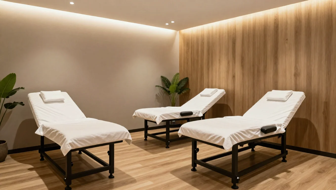 View of a Planet Fitness wellness area showing hydro massage beds